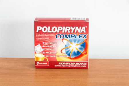 Pruszcz Gdanski, Poland - February 15, 2020: Polopiryna complex. Medical used to flu or fever.のeditorial素材