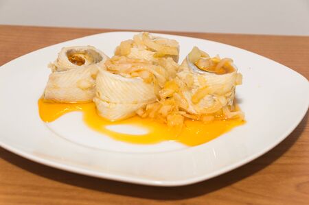 Gizycko-style herring. Herring with onion with tomato oil sauce.の写真素材