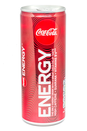 Pruszcz Gdanski, Poland - February 17, 2020: Coca-Cola Energy drink with a great Coca-Cola teste.のeditorial素材