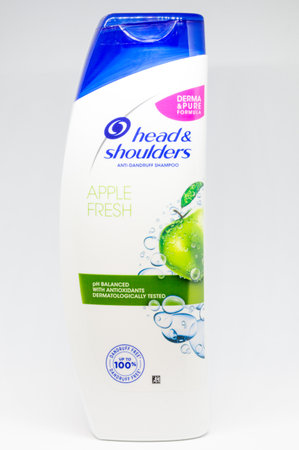 Pruszcz Gdanski, Poland - March 3, 2020: Head & Shoulders anit-dandruff Apple fresh shampoo on white background.のeditorial素材