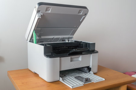 Pruszcz Gdanski, Poland - March 9, 2020: Open Brother DCP-1610WE Compact Mono Laser.のeditorial素材