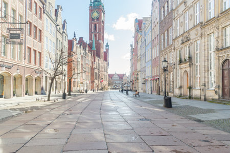 Gdansk, Poland - March 22, 2020: Empty Long lane in old town of Gdansk during a coronavirus...