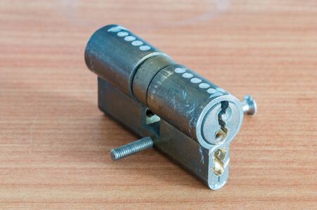 Door lock with drilled holes.の写真素材