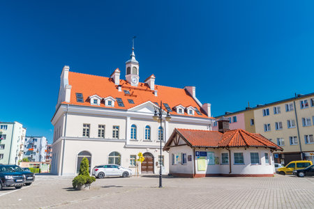 Ostroda, Poland - May 31, 2020: Tourist Information Center and City Hall in Ostroda.のeditorial素材
