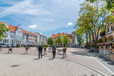 Mikolajki, Poland - June 1, 2020: Freedom square in Mikolajki.のeditorial素材