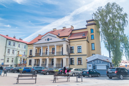 Mikolajki, Poland - June 1, 2020: Villa Mazur in city center of Mikolajki.のeditorial素材