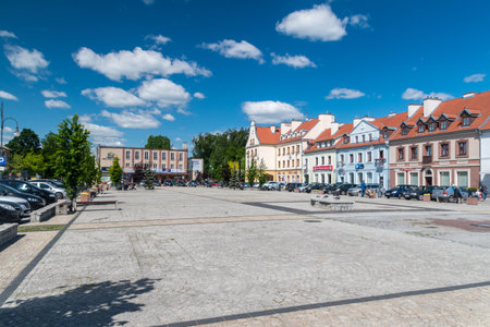 Pisz, Poland - June 1, 2020: Market square in Pisz.のeditorial素材
