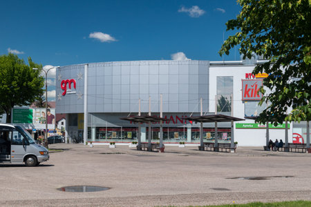 Ostrow Mazowiecka, Poland - June 2, 2020: Bus station and galeria mazowieckia shoping mall.のeditorial素材