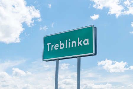 Sign of Treblinka at entrance to village located in eastern Poland.の写真素材