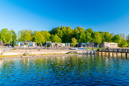 Olsztyn, Poland - May 31, 2020: Beach on Ukiel lake.のeditorial素材