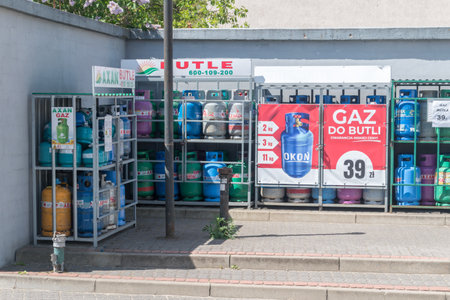 Mikolajki, Poland - June 1, 2020: Gas cylinders propane butane.のeditorial素材