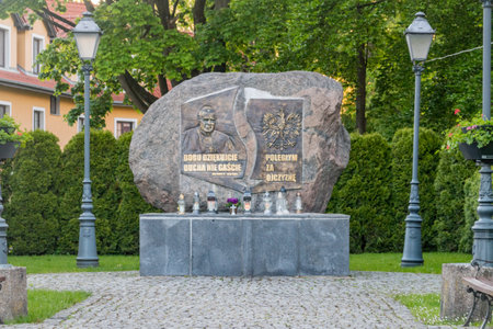 Biskupiec, Poland - June 1, 2020: Monument dedicated to John Paul II and distinguished Poles who died for their homeland.のeditorial素材
