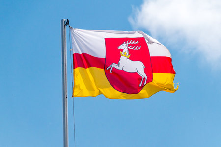 Lublin, Poland - June 11, 2020: Flag of Lublin city. Lublin is city in Poland.のeditorial素材