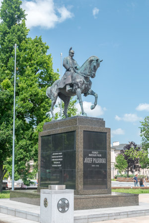 Lublin, Poland - June 11, 2020: Equestrian monument to Marshal Jozef Pilsudski at Lithuanian Square.のeditorial素材