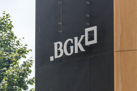 Lublin, Poland - June 11, 2020: Logo of Bank Gospodarstwa Krajowego (BGK) is a Polish national development bank.のeditorial素材