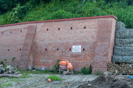 Jaroslaw, Poland - June 12, 2020: Repairing walls of the Abbey in Jaroslaw, Poland.のeditorial素材
