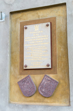 Jaroslaw, Poland - June 12, 2020: Plaque with a quote from Cardinal Stefan Wyszynski.のeditorial素材