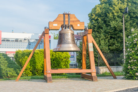 Rzeszow, Poland - June 13, 2020: Independence bell. A bell commemorating 100 years of Polish independence.のeditorial素材