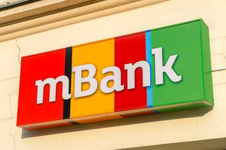 Rzeszow, Poland - June 13, 2020: Logo / sign of mBank. mBank is Poland's fourth largest universal banking group.のeditorial素材