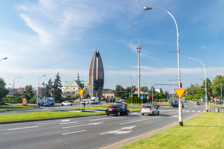 Rzeszow, Poland - June 13, 2020: City center of Rzeszow with Revolution Monument.のeditorial素材
