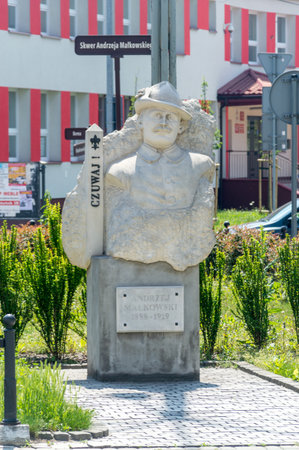 Tarnow, Poland - June 13, 2020: Bust of Andrzej Juliusz Malkowski. Andrzej Malkowski Polish Scoutmaster (scoutmaster).のeditorial素材