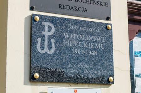 Bochnia, Poland - June 13, 2020: Plaque commemorating of Witold Pilecki.のeditorial素材
