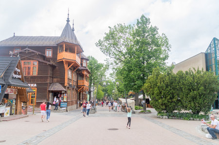 Zakopane, Poland - June 14, 2020: Krupowki street, main city promenade in Zakopane.のeditorial素材
