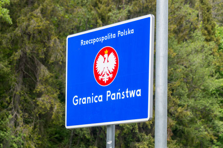 Lysa Polana, Poland - June 14, 2020: Republic of Poland border sign on Polish-Slovak border.のeditorial素材