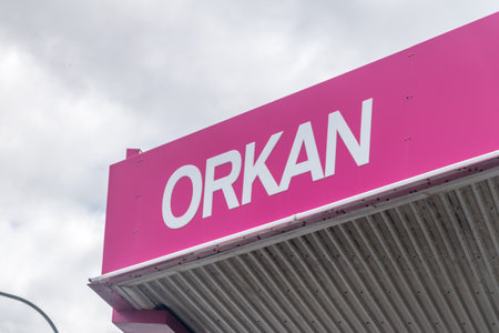 Reykjavik, Iceland - June 19, 2020: Logo and sign of Orkan gas station.のeditorial素材