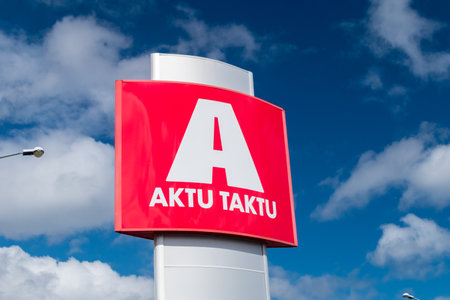 Reykjavik, Iceland - June 19, 2020: Logo of Aktu Taktu fast food restaurant in Reykjavik.のeditorial素材