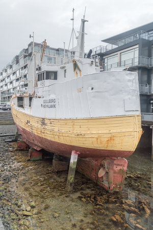 Reykjavik, Iceland - June 20, 2020: Old Icelandic fishing boat Gullborg in the Old Harbor Reykjavik.のeditorial素材