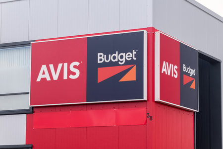 Reykjavik, Iceland - June 20, 2020: Logo and sign of Avis Budget.