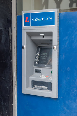 Reykjavik, Iceland - June 21, 2020: ATM of Hradbanki.のeditorial素材