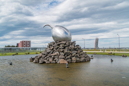 Keflavik, Iceland - June 21, 2020: Jet Nest Sculpture.のeditorial素材