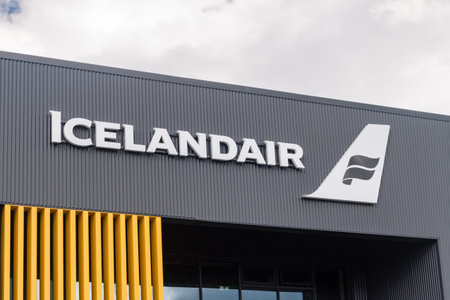 Keflavik, Iceland - June 21, 2020: Logo and sign of Icelandair.