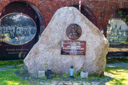Tczew, Poland - June 26, 2020: Memorial stone of Marshal Jozef Pilsudski at Marshal Jozef Pilsudski Square.のeditorial素材