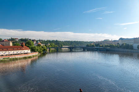 Vltava river with Manes Bridge (Czech: Manesuv most) in Prague, Czech Republic.の写真素材