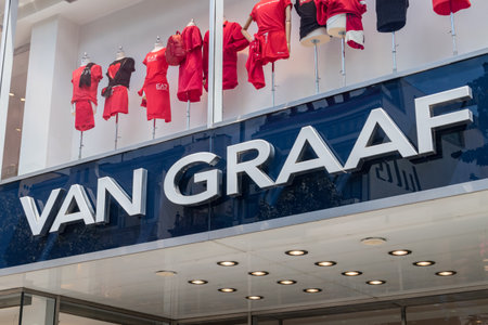 Prague, Czech Republic - July 10, 2020: Logo of Van Graaf fashion store in Prague.