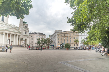 Vienna, Austria - August 30, 2020: Square in front of the Karlskirche.のeditorial素材