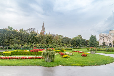 Vienna, Austria - August 30, 2020: The Volksgarten (People's Garden) at cloudy day.のeditorial素材