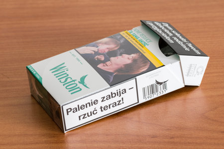 Pruszcz Gdanski, Poland - January 16, 2021: Open pack of Winston cigarettes.のeditorial素材