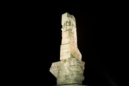 Gdansk, Poland - November 16, 2015: Westerplatte Monument in memory of the Polish defenders at night.のeditorial素材