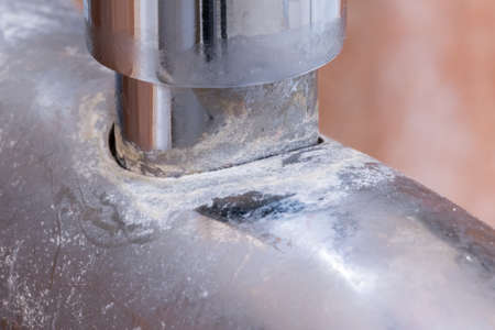 Close-up on limescale on bathroom faucet. Calcification of water tap.の写真素材