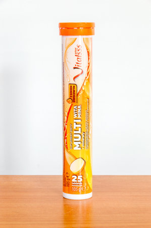 Pruszcz Gdanski, Poland - March 9, 2021: Vitalss plus multivitamin effervescent tablets.のeditorial素材