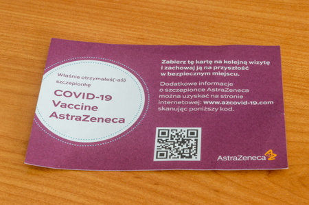 Pruszcz Gdanski, Poland - March 18, 2021: Polish leaflet about the AstraZeneca COVID-19 vaccine.のeditorial素材