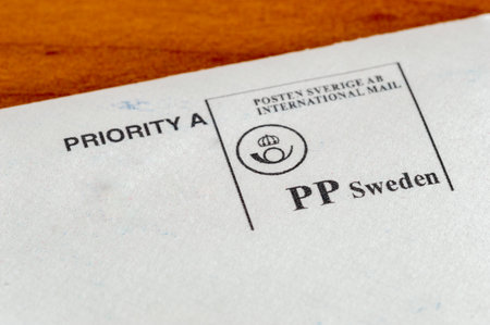 Pruszcz Gdanski, Poland - April 8, 2021: Printed stamp of Sweden post for international mail.