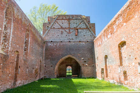 Brick walls of ruins of a 14th century gothic church in Steblewo in Poland.の写真素材