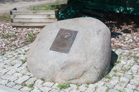 Mokry Dwor, Poland - May 13, 2021: Memorial stone to Johann Georg Adam Forster.のeditorial素材