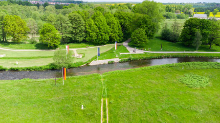 Aerial view from German site of tripoint of Germany, Czech Republic, and Poland in Sudetes. Border of three countries.の写真素材