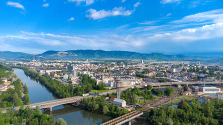 Aerial view of Zilina in Slovakia. View at city from bird sight. City from drone.の写真素材